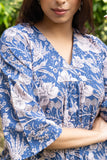 Blue Floral Printed Pure Cotton Block Printed Top GulaboSitabo