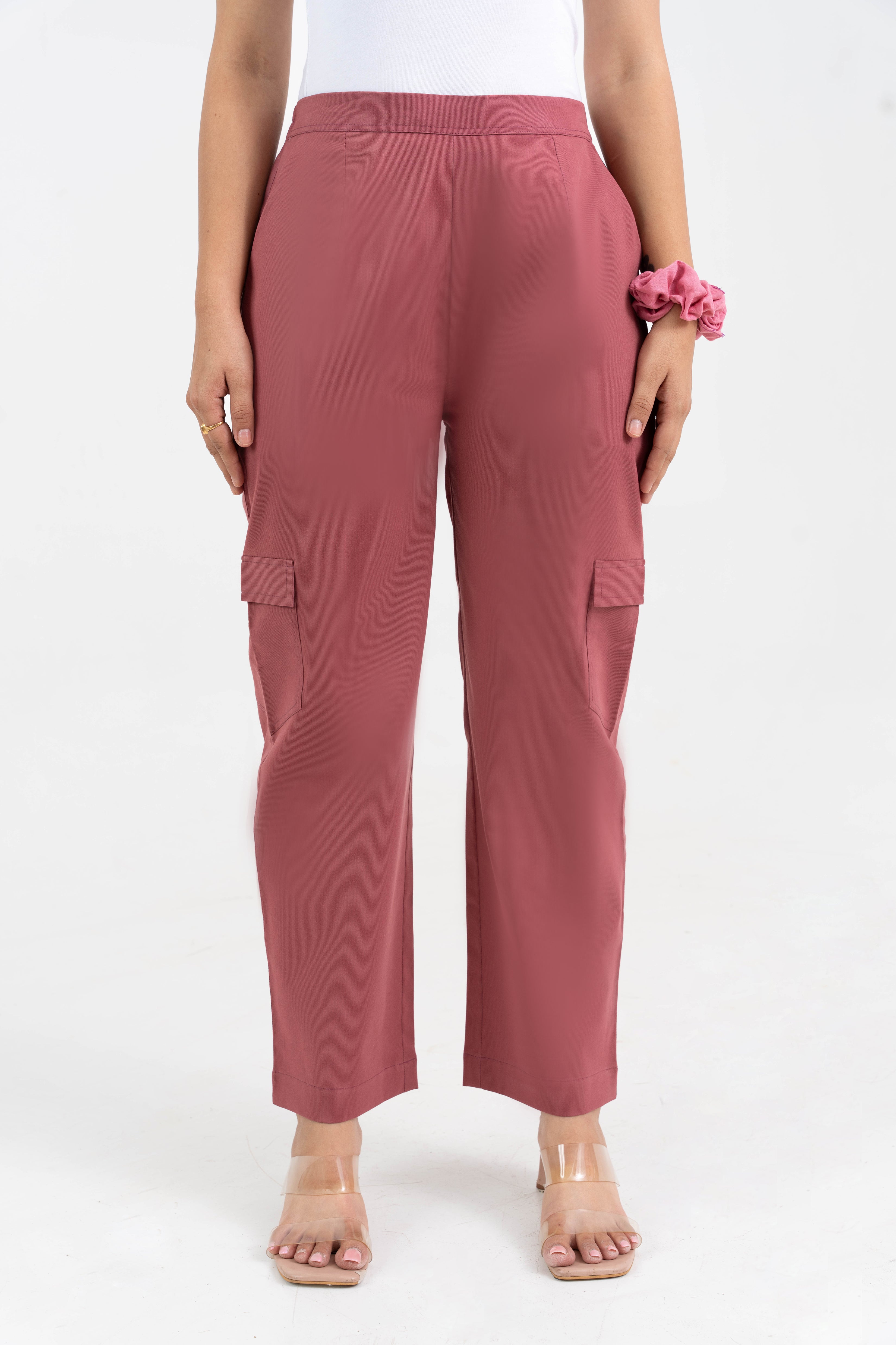 Mauve Pure Cotton Solid Cargo Pant GulaboSitabo