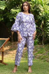 Lilac Cross Pattern Pure Cotton Block Printed Pure Cotton Co-ord Set