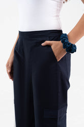Navy Blue Pure Cotton Solid Cargo Pant