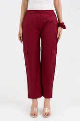 Maroon Pure Cotton Solid Cargo Pant GulaboSitabo