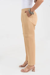 Beige Pure Cotton Solid Cargo Pant GulaboSitabo
