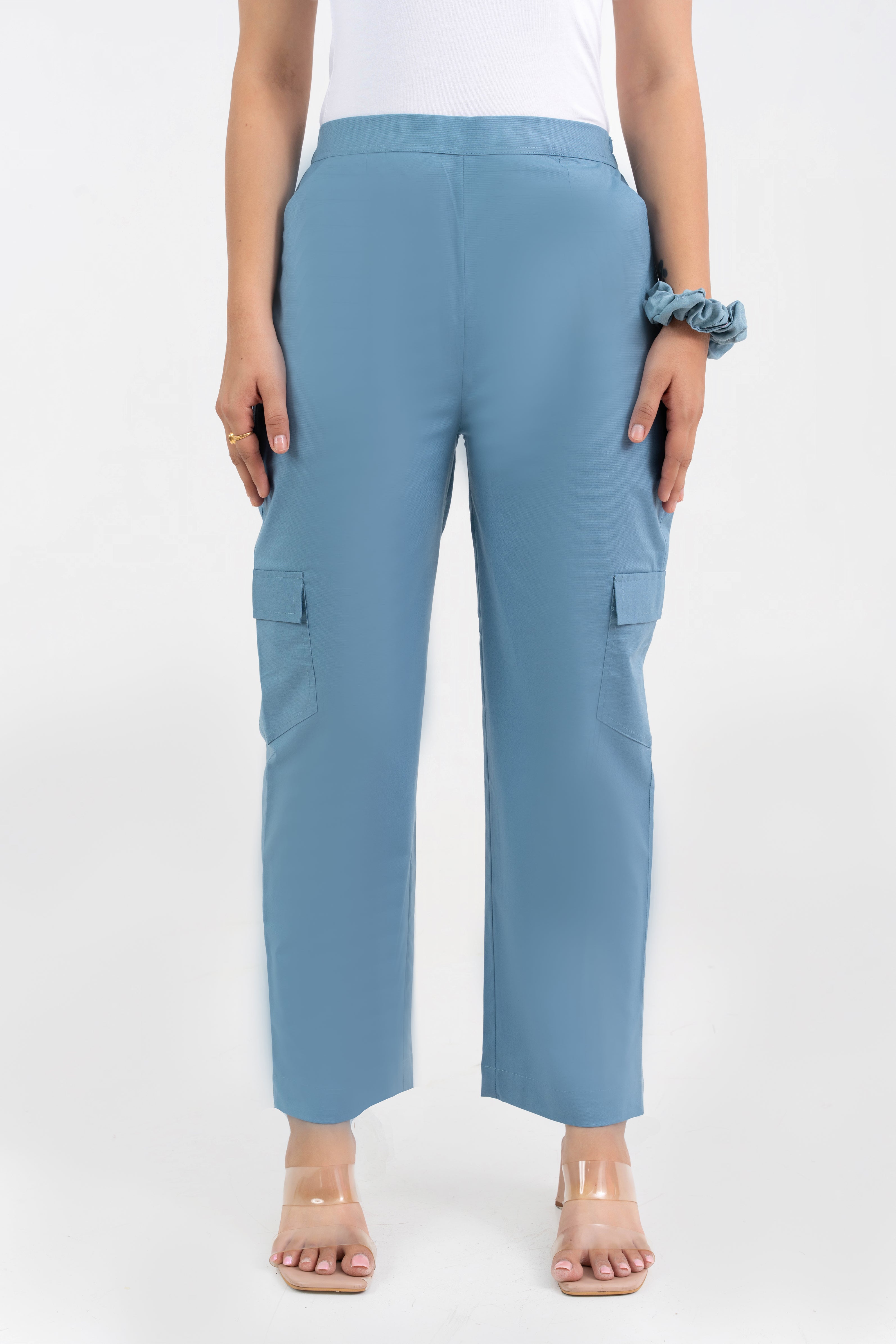 Light Blue Pure Cotton Solid Cargo Pant GulaboSitabo