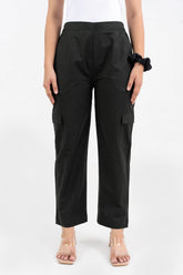 Black Pure Cotton Solid Cargo Pant GulaboSitabo