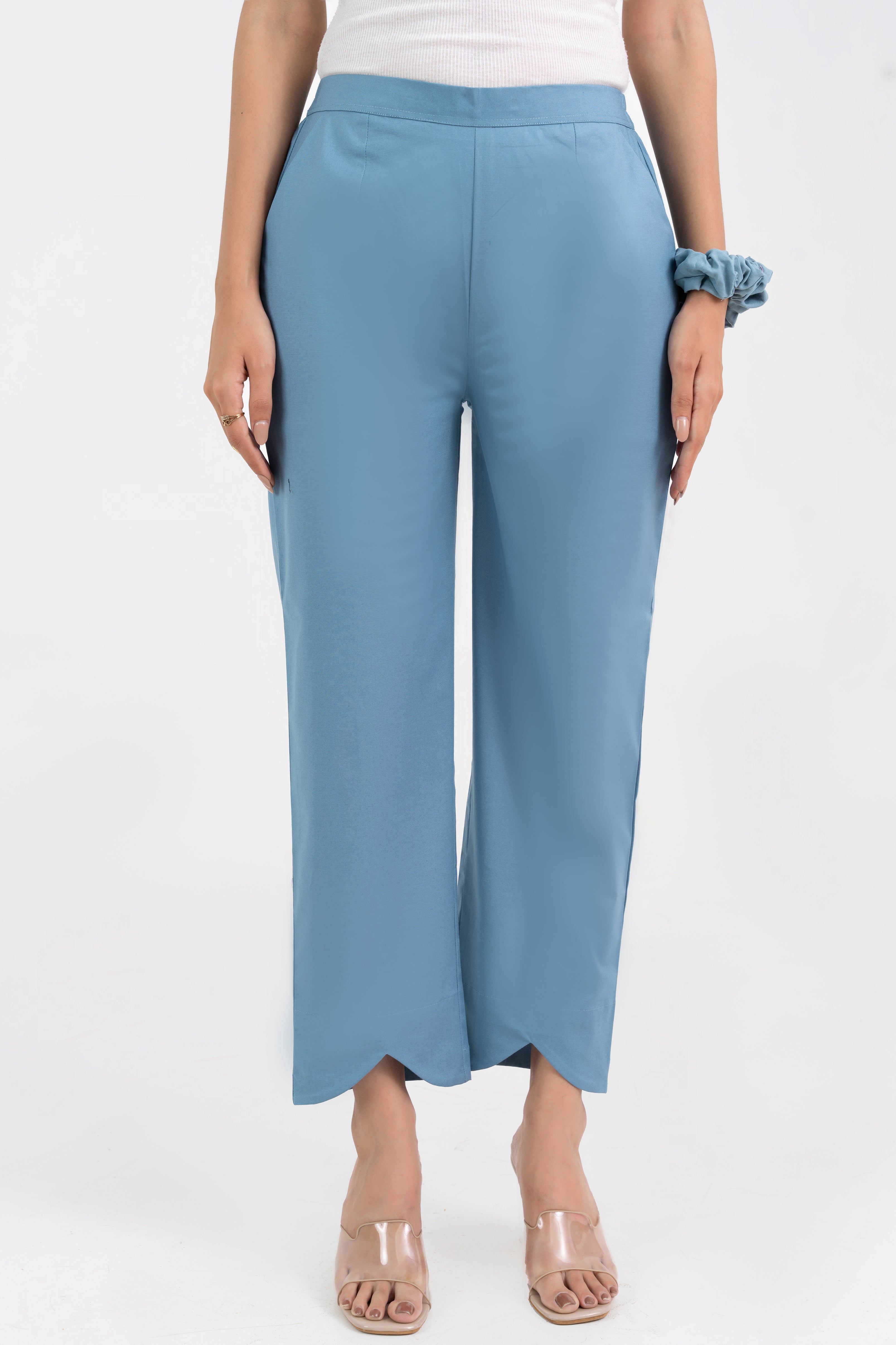 Light Blue Pure Cotton Solid Pant With Leaf Bottom GulaboSitabo