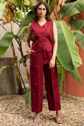 Maroon Pure Cotton Vest Co-ord Set GulaboSitabo