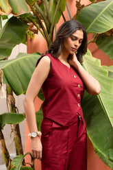 Maroon Pure Cotton Vest Co-ord Set GulaboSitabo