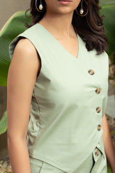 Pista Green Pure Cotton Vest Coat (Top) GulaboSitabo
