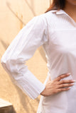 White Pure Cotton Pleated Collar Neck Top with Stylised Sleeve GulaboSitabo