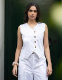White Pure Cotton Vest Coat (Top) GulaboSitabo
