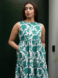 Green Halter Neck Pure Cotton Abstract Floral Dress GulaboSitabo