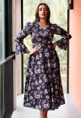 Slate Black Floral Printed Pure Cotton Dress