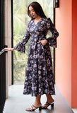 Slate Black Floral Printed Pure Cotton Dress