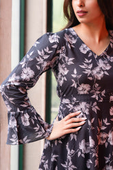 Slate Black Floral Printed Pure Cotton Dress