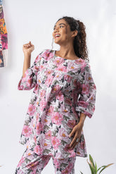 White Printed A-Line Pure Cotton Top GulaboSitabo