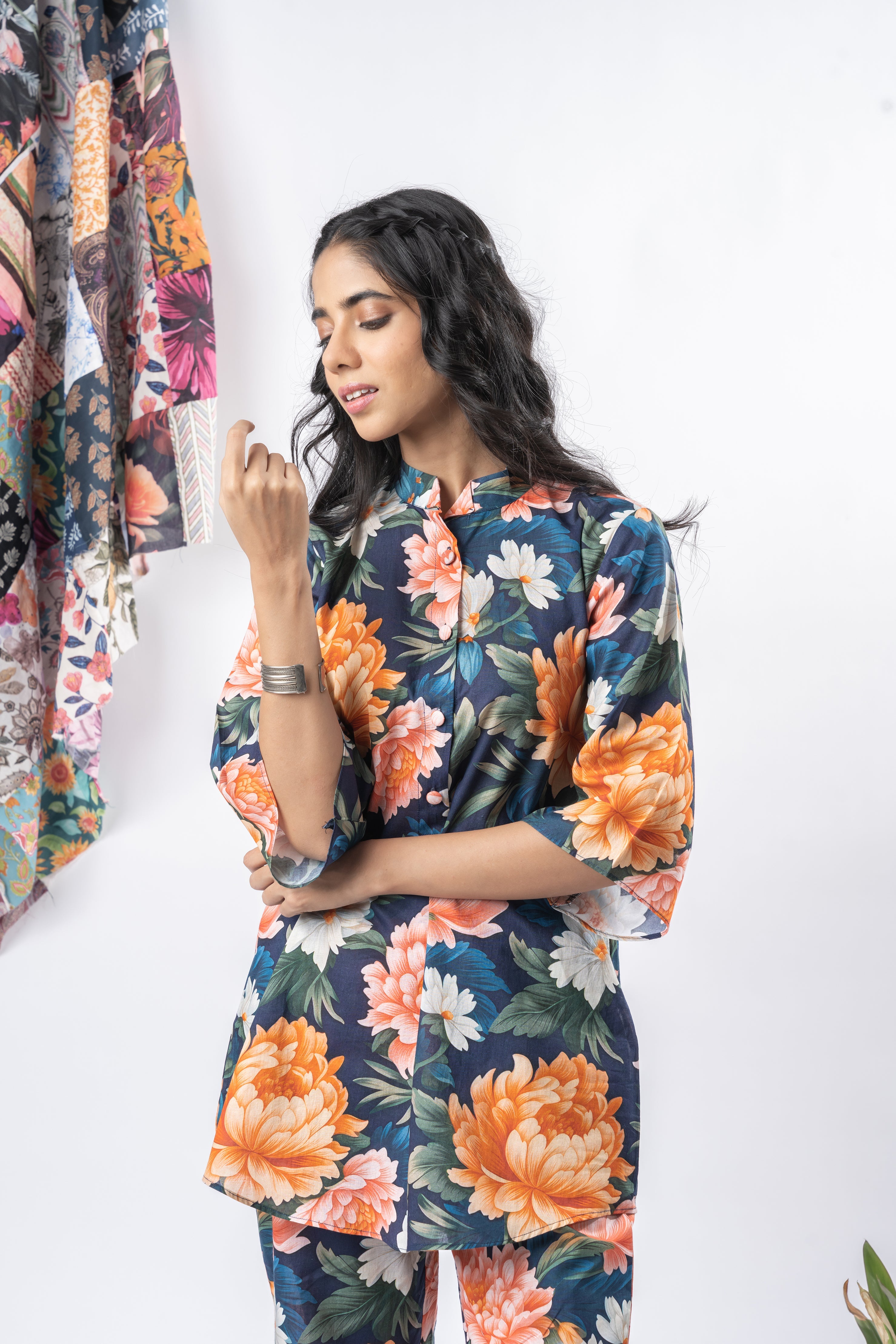 Bold Floral Half-Buttoned Pure Cotton Printed Top GulaboSitabo