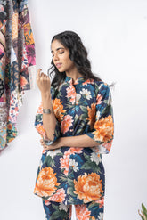 Bold Floral Half-Buttoned Pure Cotton Printed Top GulaboSitabo
