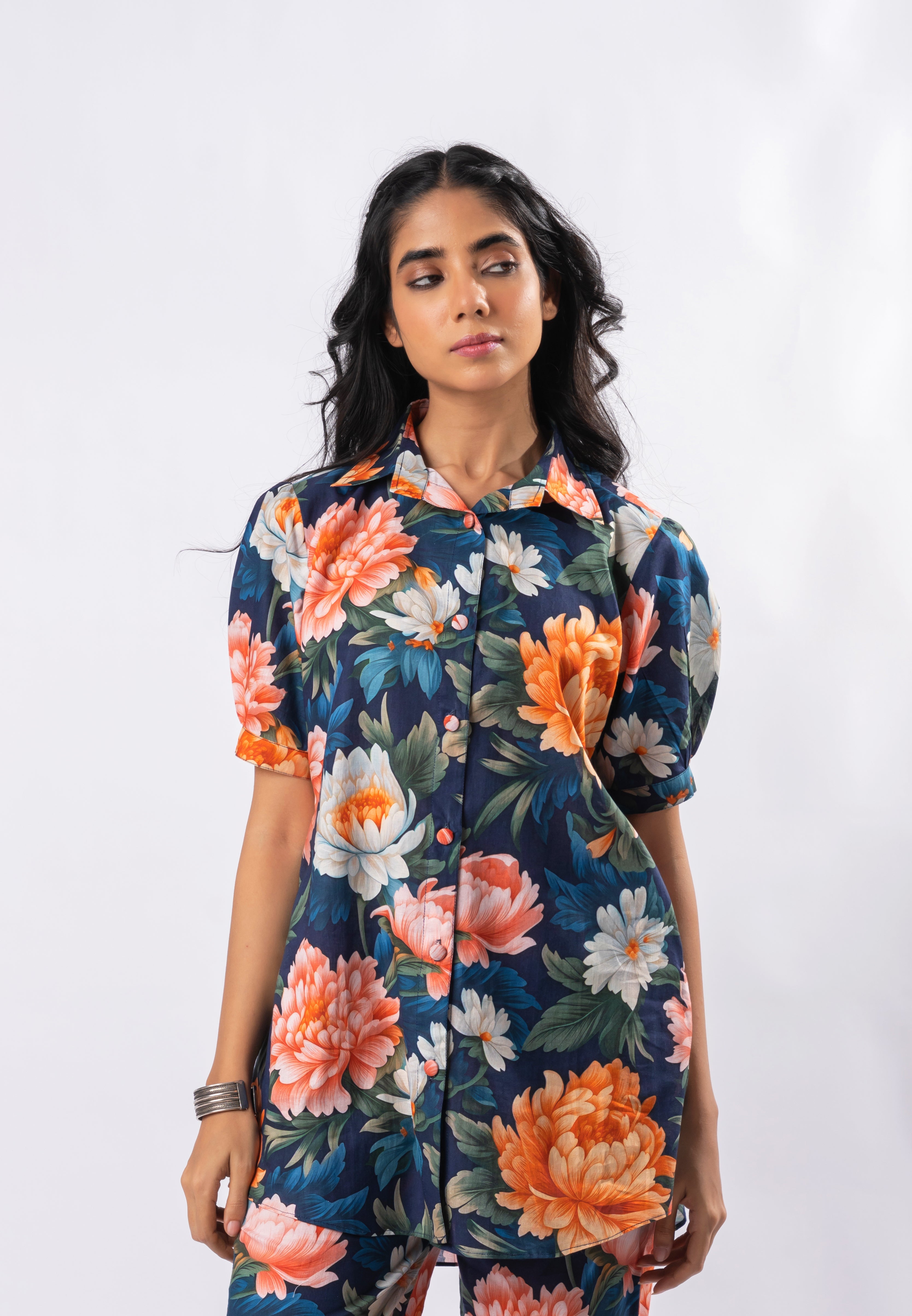 Bold Floral Buttoned Down Pure Cotton Printed Top GulaboSitabo