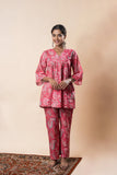 Pink Printed Pure Cotton A-Line Flared Top GulaboSitabo