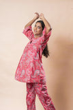 Pink Printed Pure Cotton A-Line Flared Top GulaboSitabo