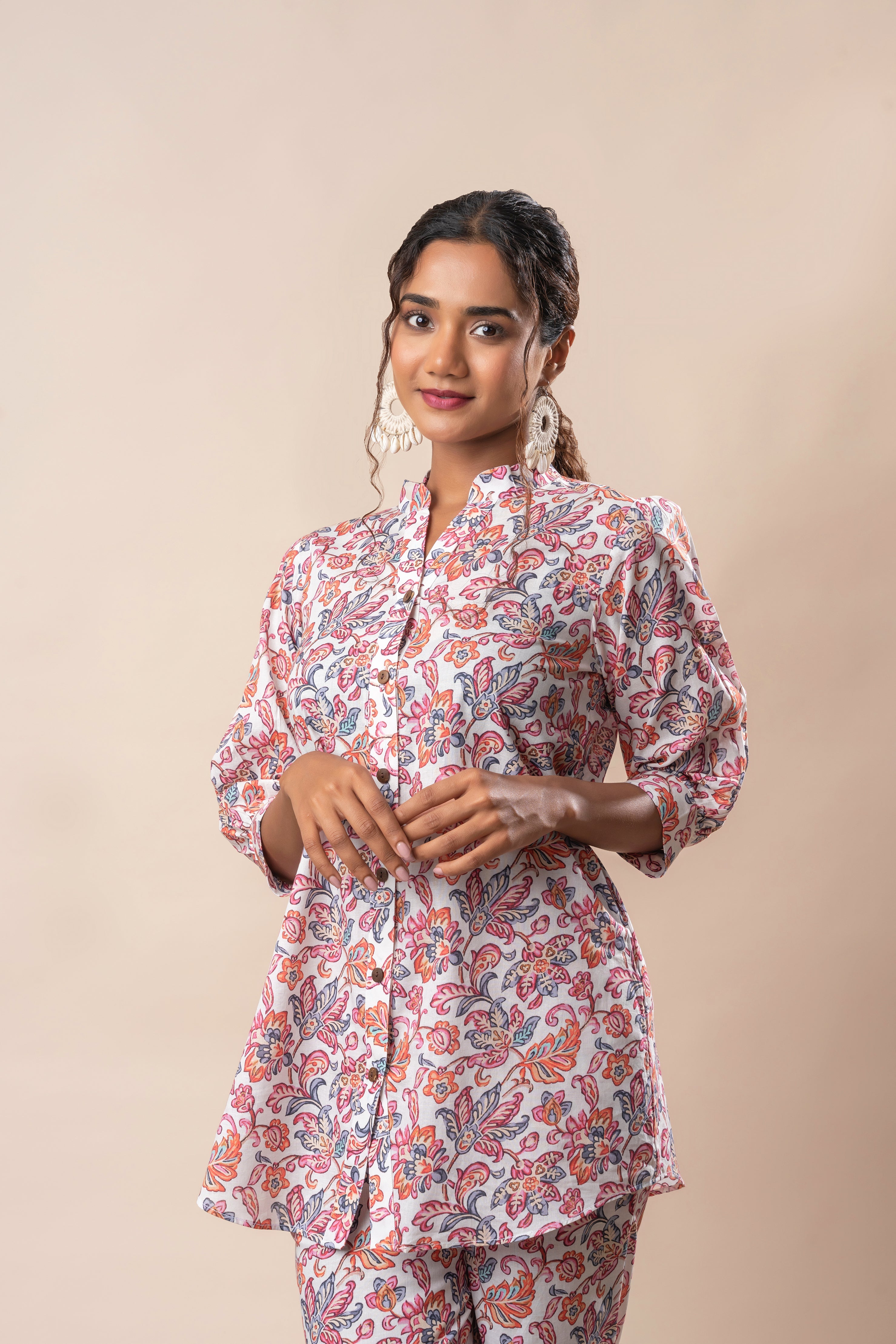 White Printed Pure Cotton Shirt GulaboSitabo
