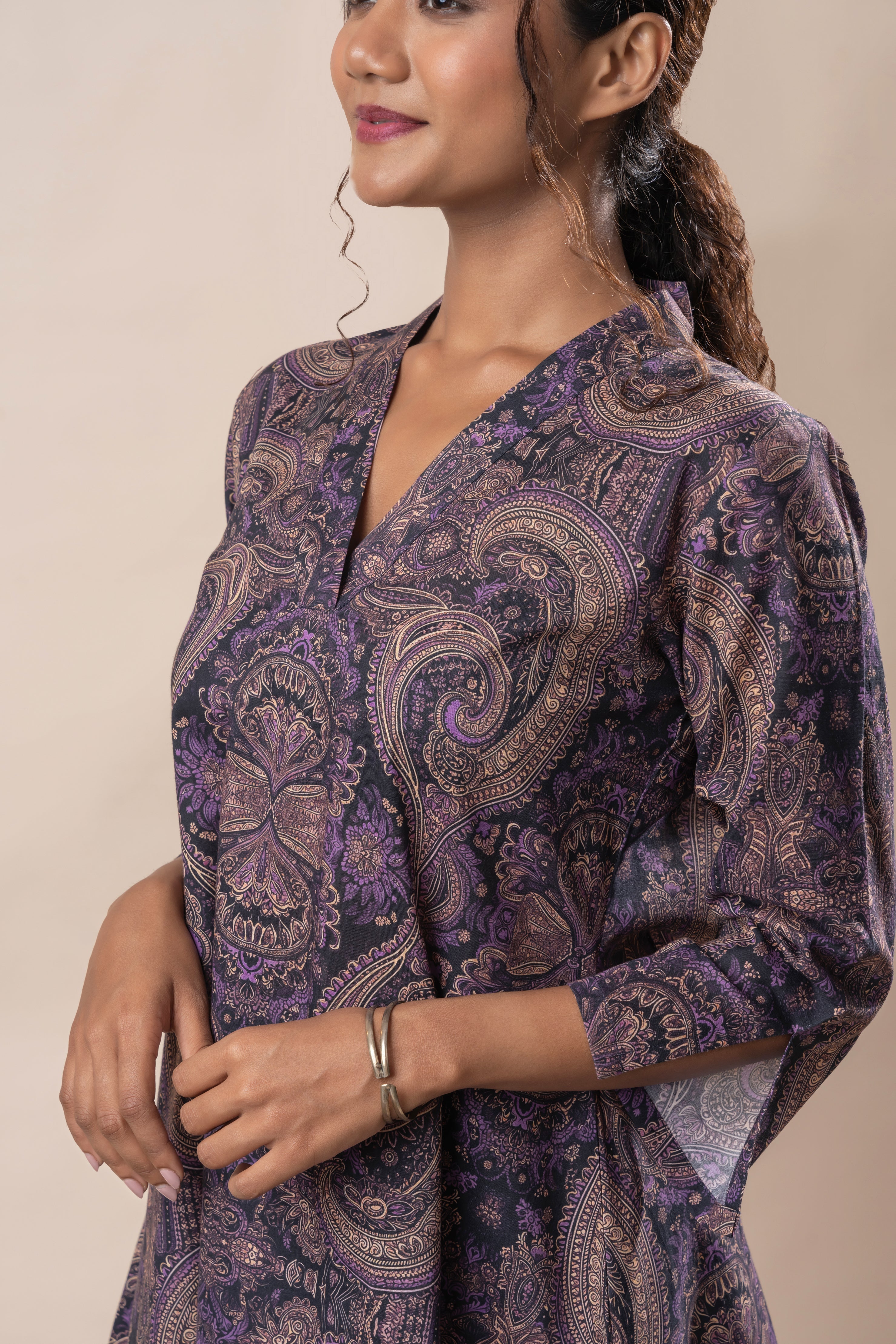 Purple Printed Pure Cotton Flared Top GulaboSitabo