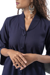 Navy Blue Shawl Collar Shirt with Curved Sleeves GulaboSitabo