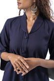 Navy Blue Shawl Collar Shirt with Curved Sleeves GulaboSitabo
