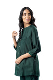 Green Pleated Band Collar Straight Fit Shirt GulaboSitabo
