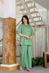 Pure Cotton Green Loop Button Shirt Co-ord Set GulaboSitabo