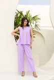 Pure Cotton Lavender Pleated Sleeveless Co-ord Set