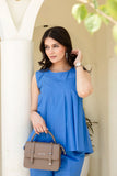 Pure Cotton Blue Pleated Sleeveless Co-ord Set