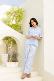 Light Blue Floral Printed Night Wear Co-ord set