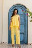 Pure Cotton Yellow Pleated Sleeveless Co-ord Set GulaboSitabo