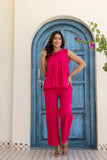 Pure Cotton Pink Pleated Sleeveless Co-ord Set