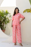 Peach Abstract Floral Printed Co-ord set