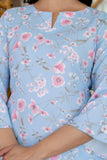 Light Blue Printed Floral Night Wear Co-ord set GulaboSitabo