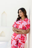 Pink Petal Pop Printed Night Wear Co-ord set