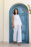 Pure Cotton White Pleated Sleeveless Co-ord Set GulaboSitabo