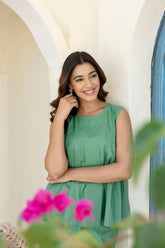 Pure Cotton Green Pleated Sleeveless Co-ord Set GulaboSitabo