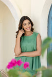 Pure Cotton Green Pleated Sleeveless Co-ord Set GulaboSitabo