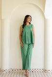 Pure Cotton Green Pleated Sleeveless Co-ord Set