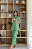 Pure Cotton Green Loop Button Shirt Co-ord Set