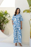 Pacific Blue Printed Night Wear Co-ord set GulaboSitabo