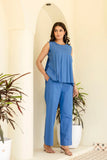 Pure Cotton Blue Pleated Sleeveless Co-ord Set