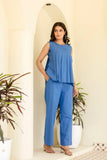 Pure Cotton Blue Pleated Sleeveless Co-ord Set GulaboSitabo