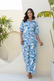 Pacific Blue Printed Night Wear Co-ord set