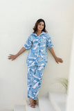 Pacific Blue Printed Night Wear Co-ord set GulaboSitabo