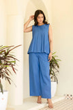 Pure Cotton Blue Pleated Sleeveless Co-ord Set