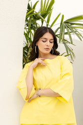 Pure Cotton Yellow Boat Neck Co-ord Set GulaboSitabo
